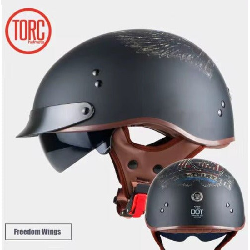 Matte Black Freedom Wings T55 Motorcycle Half Helmet Extra Small (XS)= 53-54 CM’s