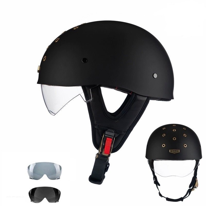 Matte Black Half Bucket Motorcycle Helmet Medium (M)= 52-54 CM’s Clear