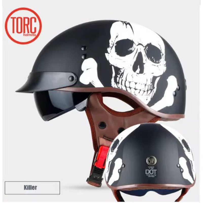 Matte Black Killer Skull T55 Motorcycle Half Helmet Extra Small (XS)= 53-54 CM’s