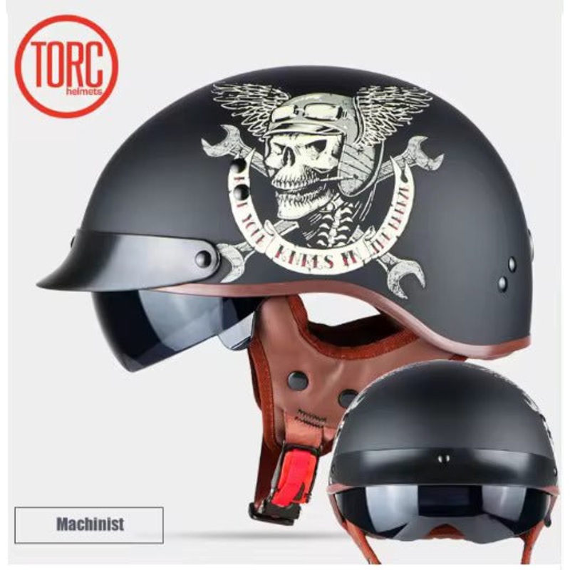 Matte Black Machinist T55 Motorcycle Half Helmet Extra Small (XS)= 53-54 CM’s