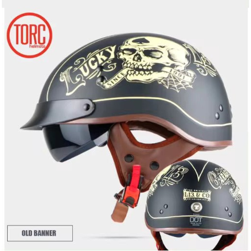 Matte Black Old Banner T55 Motorcycle Half Helmet Extra Small (XS)= 53-54 CM’s
