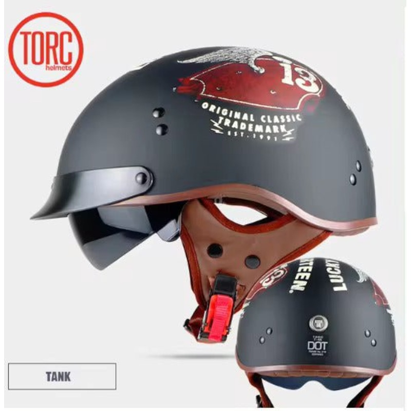 Matte Black, Red Tank T55 Motorcycle Half Helmet Extra Small (XS)= 53-54 CM’s