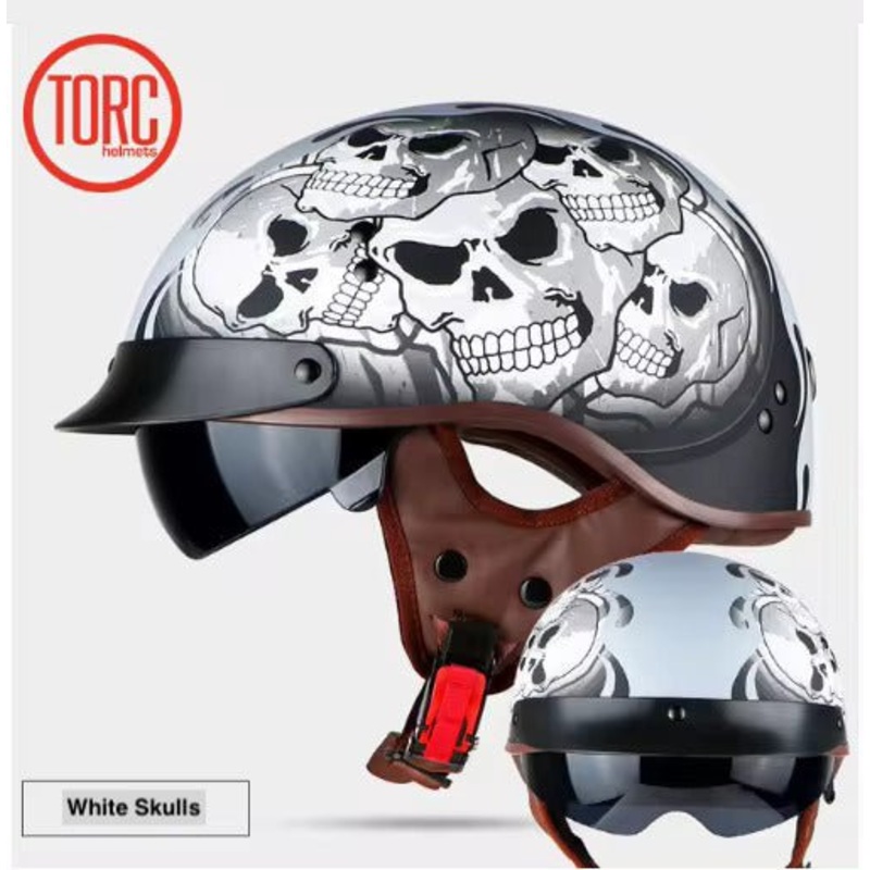 Matte Black, White Skulls T55 Motorcycle Half Helmet Extra Small (XS)= 53-54 CM’s