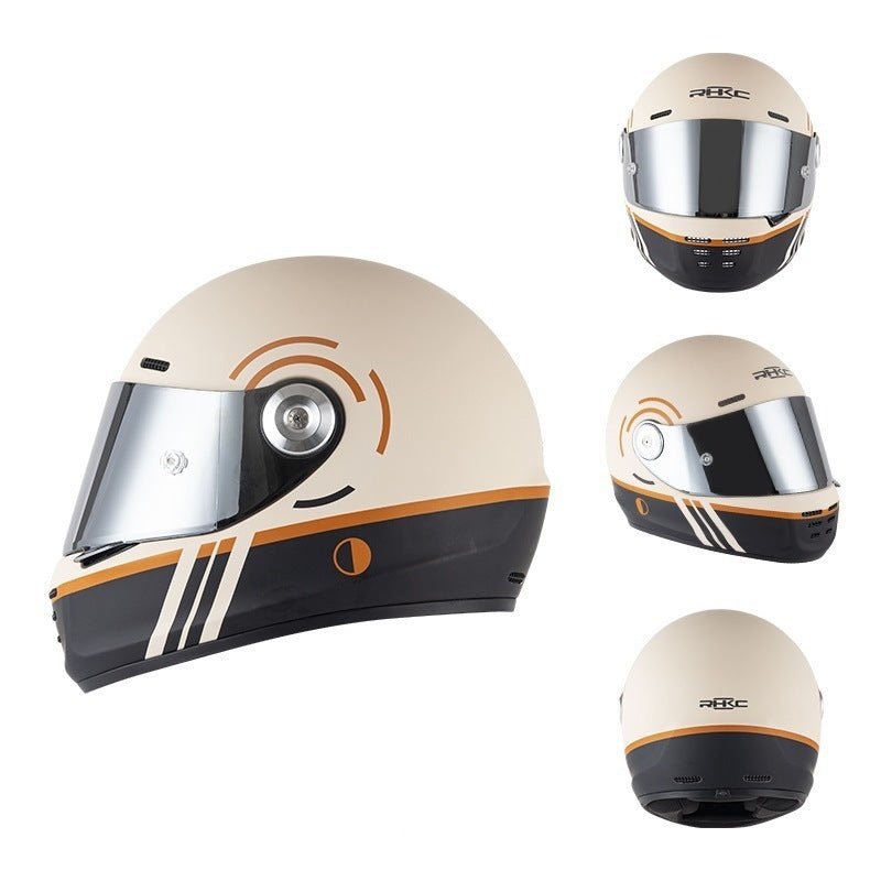 Matte Cream, Black & Orange Motorcycle Helmet Small (S)= 55-56 CM’s Black
