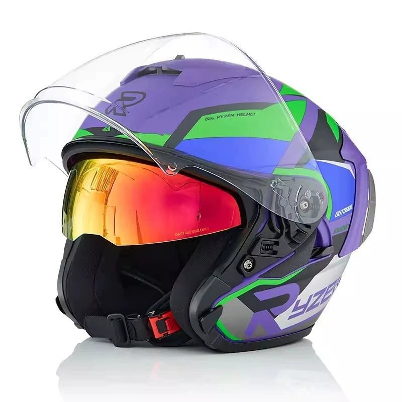 Matte Purple, Black, Green & Blue R05 Motorcycle Helmet Small (S)= 51-53 CM’s