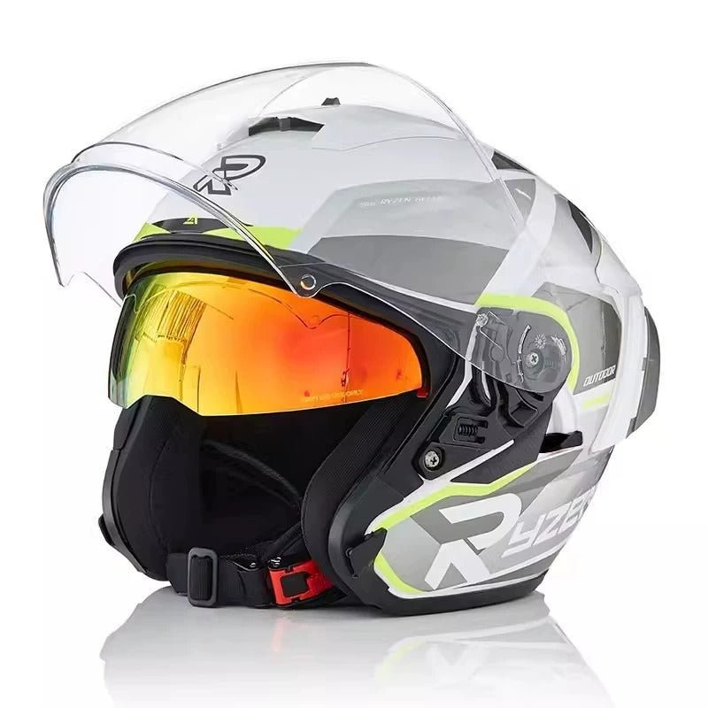 Matte White, Gray & Yellow R05 Motorcycle Helmet Small (S)= 51-53 CM’s