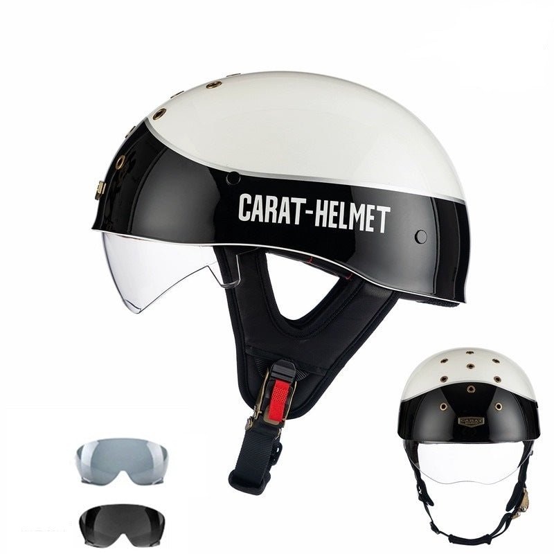 Matte White & Matte Black Half Bucket Motorcycle Helmet Medium (M)= 52-54 CM’s Clear
