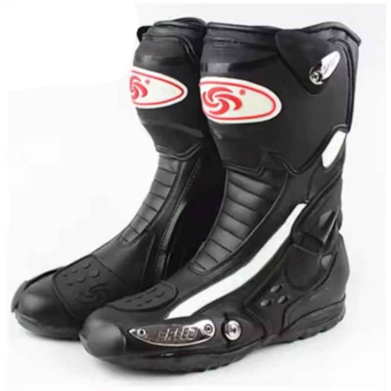Motorcycle Boots | Black, White, Red Leather Speed US: 7 Black