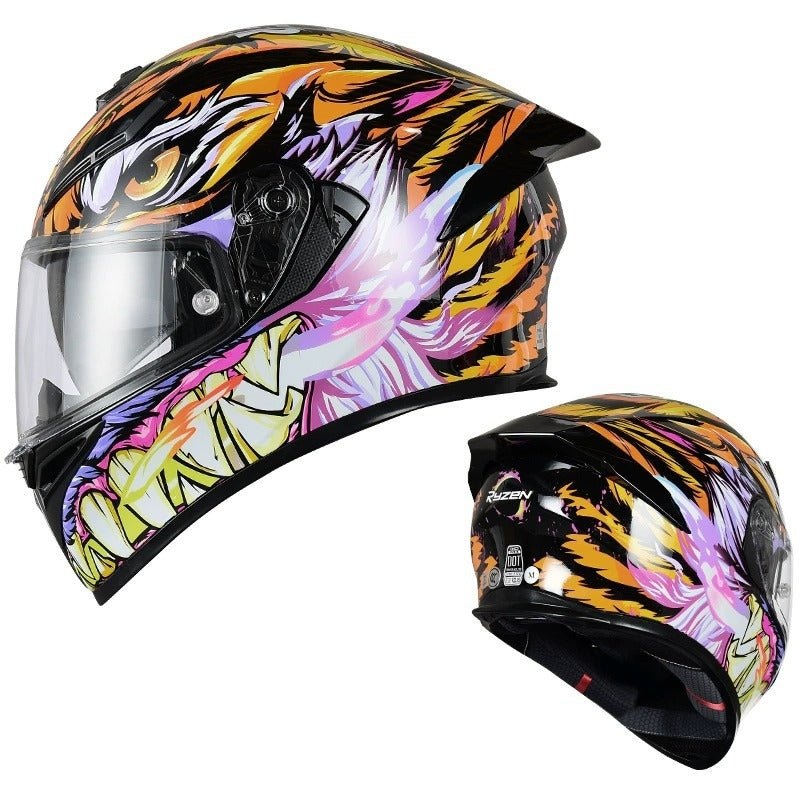 Orange, Black & Pink Tiger Motorcycle Helmet Small (S)= 52-53 CM’s Black