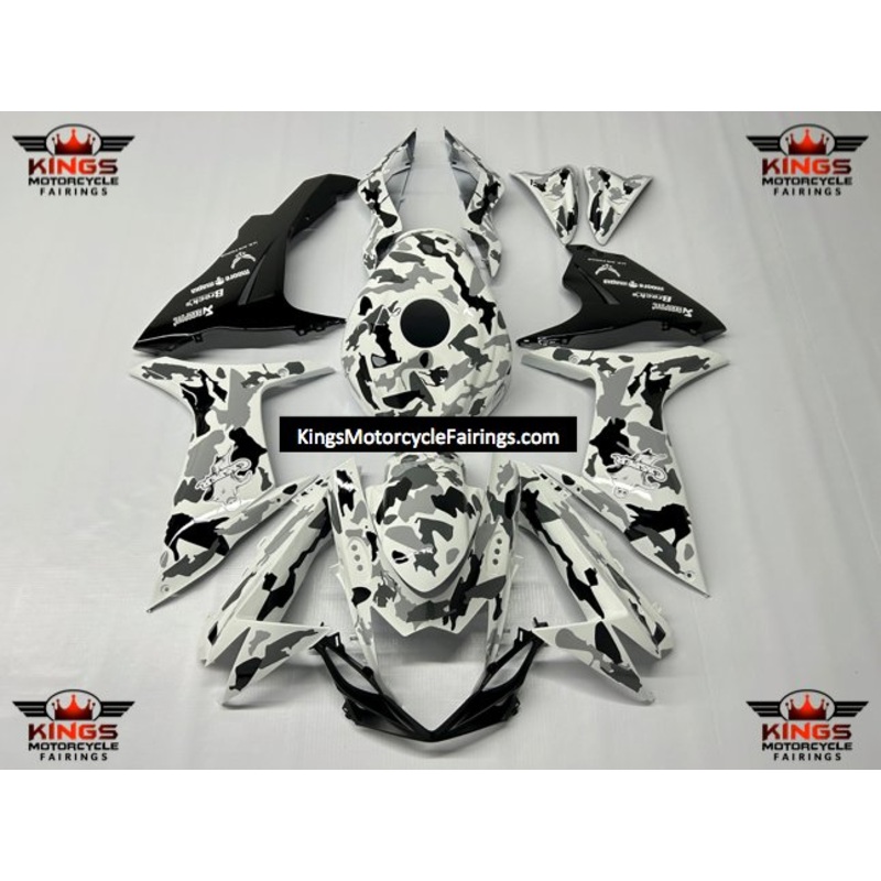 Suzuki GSXR750 (2011-2023) White, Gray, Black Camouflage Fairings No Seat Cowl No Bolt Kit No Tank