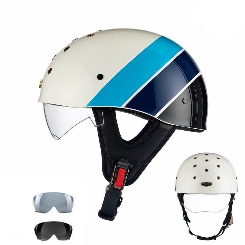 White, Blue & Black Carat Bucket Motorcycle Helmet Medium (M)= 52-54 CM’s Clear
