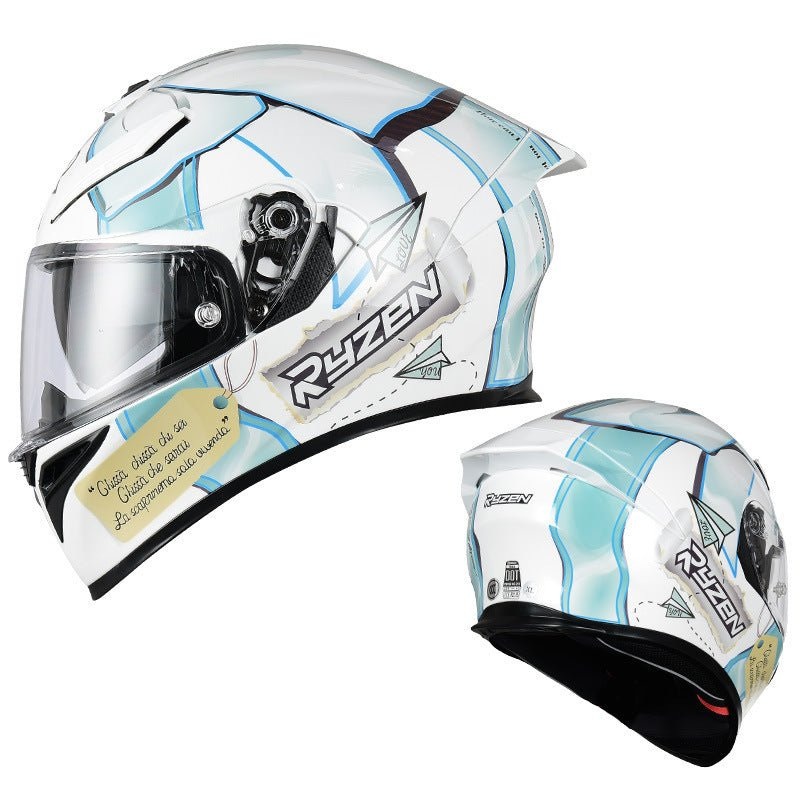 White & Blue Ryzen Motorcycle Helmet Small (S)= 52-53 CM’s Black