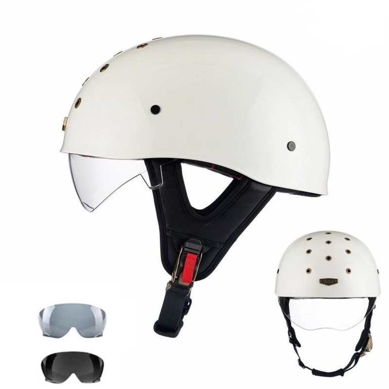 White Half Bucket Motorcycle Helmet Medium (M)= 52-54 CM’s Clear