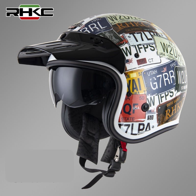 White License Plate RHKC Open Face Motorcycle Helmet Medium (M)= 53-54 CM’s