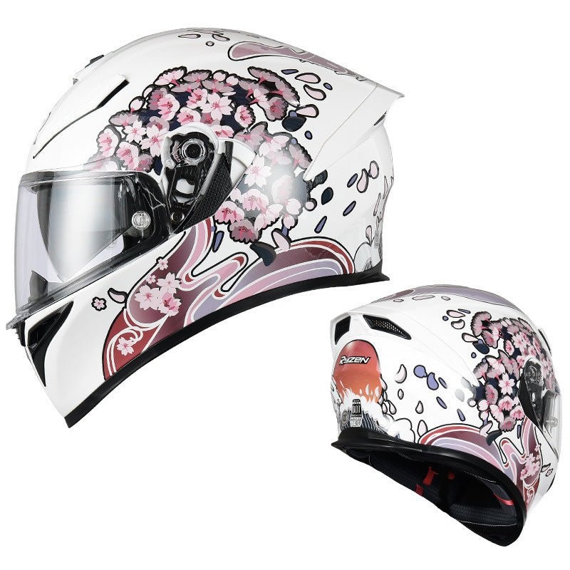 White & Pink Flower Motorcycle Helmet Small (S)= 52-53 CM’s Black