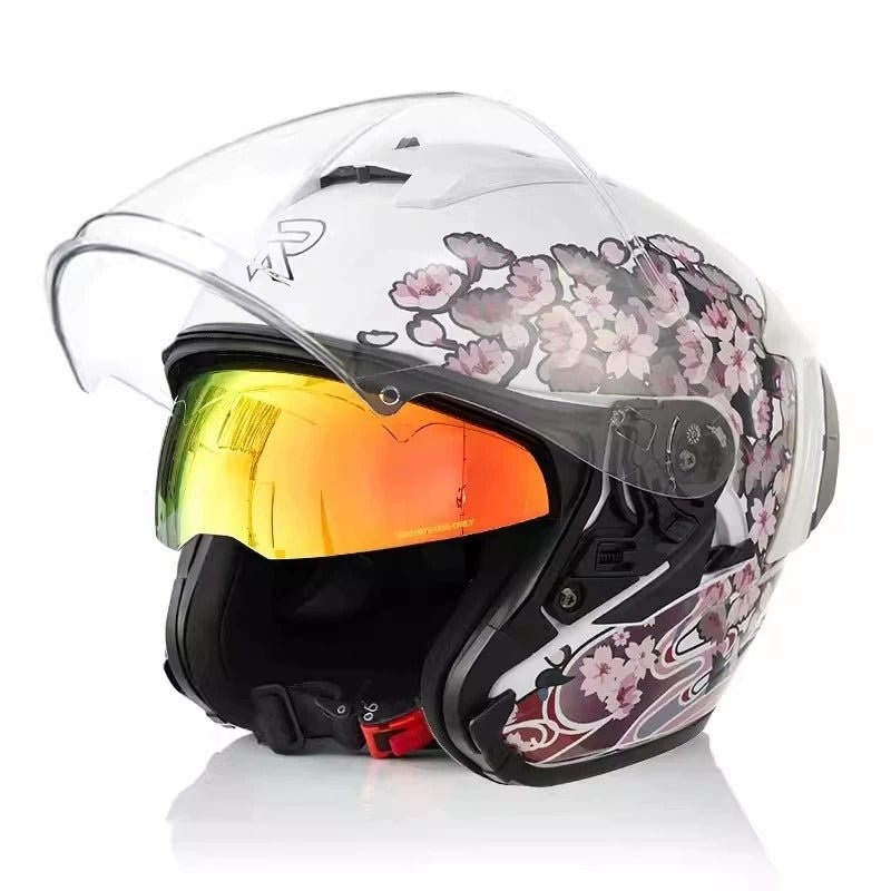 White & Pink Flower R05 Motorcycle Helmet Small (S)= 51-53 CM’s
