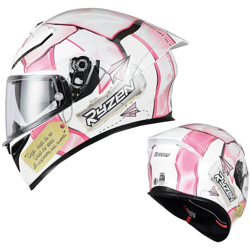 White & Pink Ryzen Motorcycle Helmet Small (S)= 52-53 CM’s Black