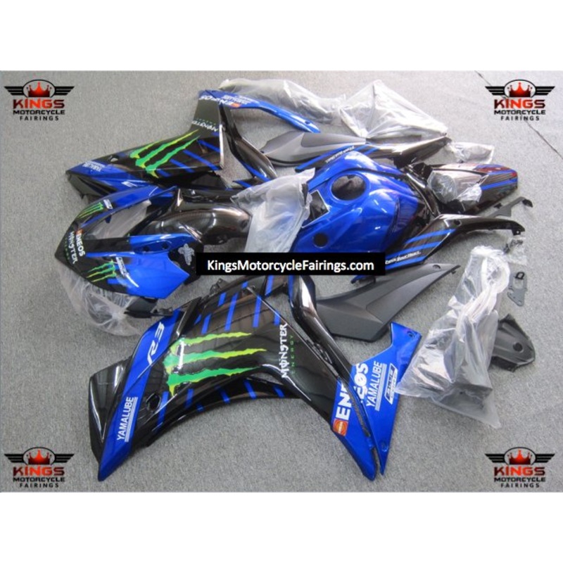 Yamaha R3 (2015-2018) Blue, Black Monster Fairings No Seat Cowl No Bolt Kit No Tank Cover