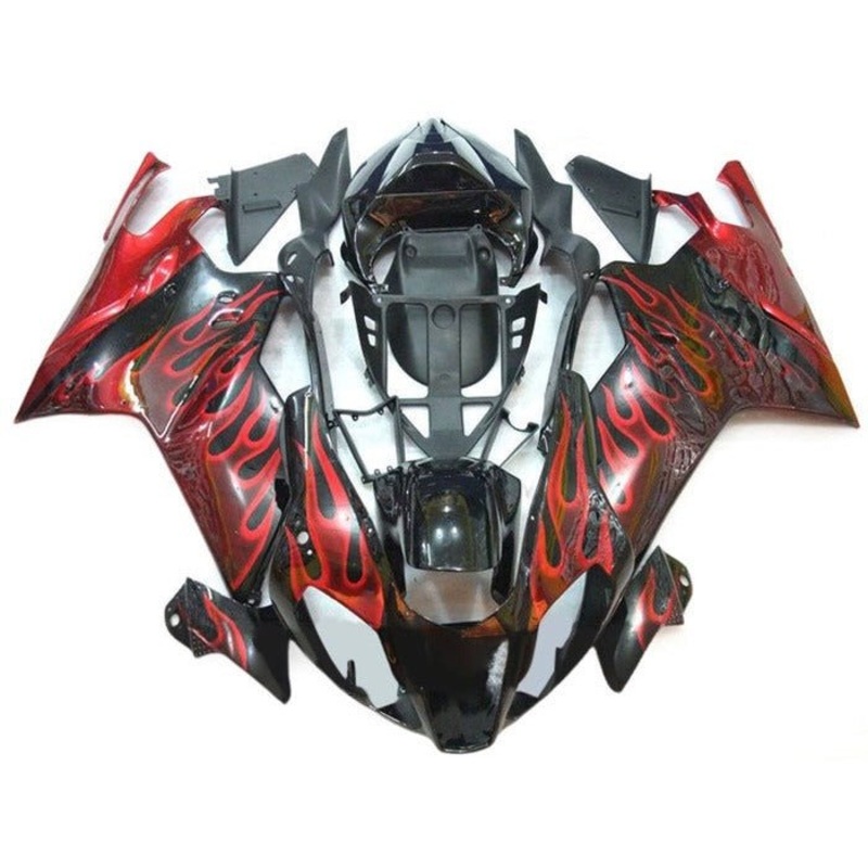 Aprilia RSV1000R Fairings (2003-2006) Black, Red Flames Clear Windscreen: Free No Bolt Kit