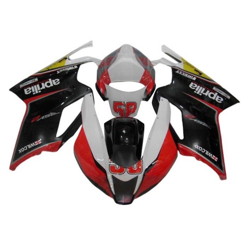 Aprilia RSV1000R Fairings (2003-2006) Red, Black, White #58 Clear Windscreen: Free No Bolt Kit