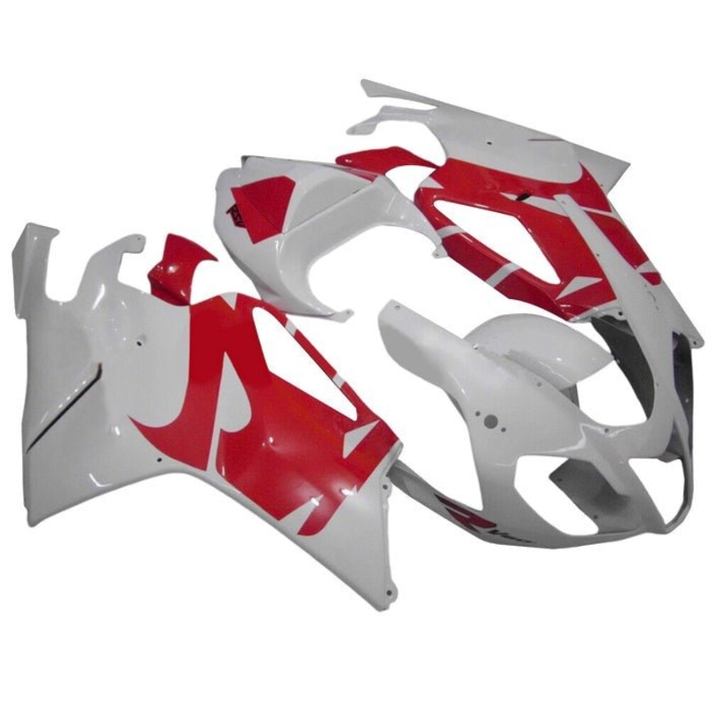 Aprilia RSV1000R Fairings (2003-2006) White, Red Clear Windscreen: Free No Bolt Kit