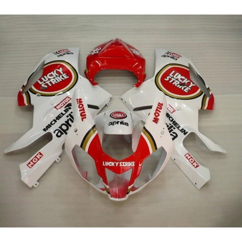 Aprilia RSV1000R Fairings (2003-2006) White, Red Lucky Strike Clear Windscreen: Free No Bolt Kit