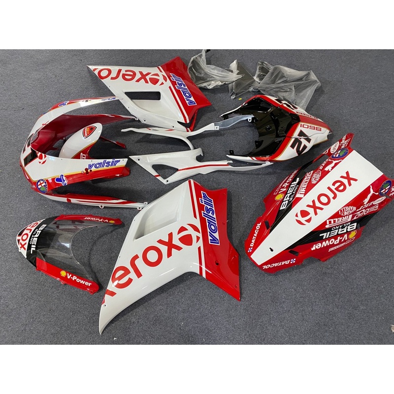 Ducati 1098 (2007-2012) Red, White Xerox Valsir Fairings Clear Windscreen: Free No Seat Cowl No Bolt Kit