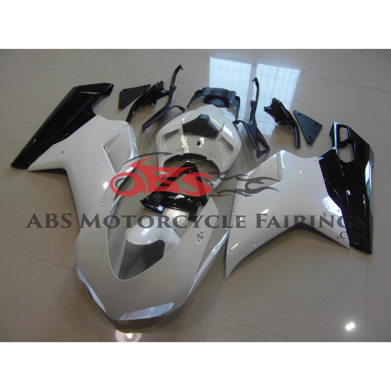 Ducati 1098 (2007-2014) White, Black Fairings Clear Windscreen: Free No Seat Cowl No Bolt Kit