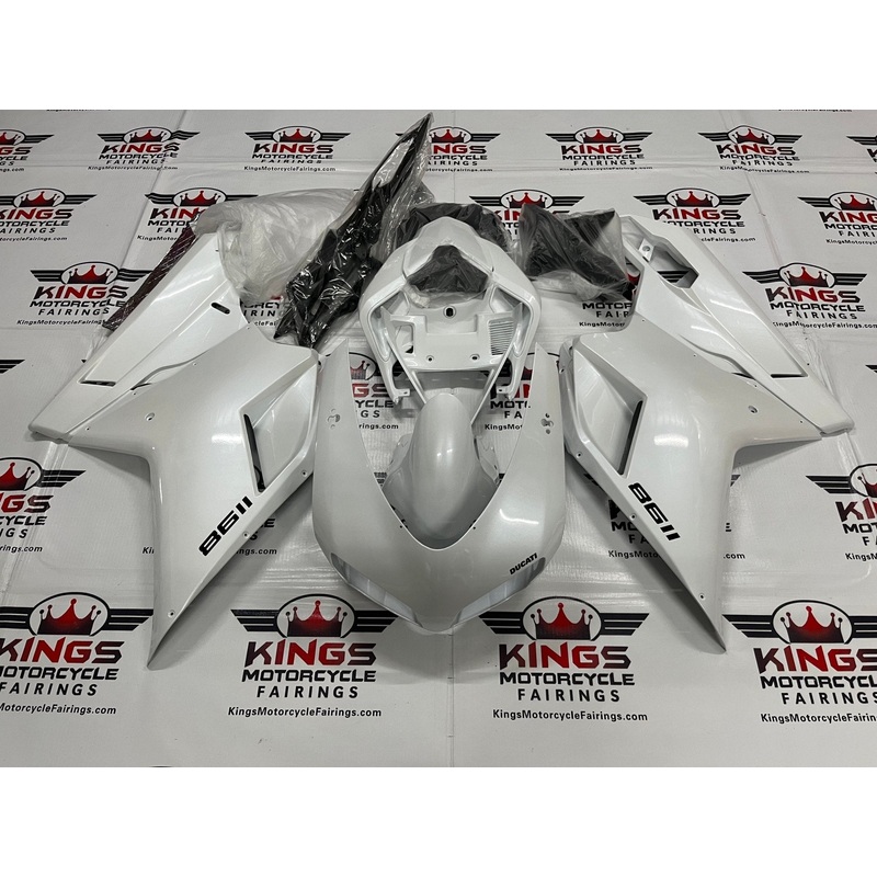 Ducati 1198 (2007-2012) Pearl White Fairings Clear Windscreen: Free No Seat Cowl No Bolt Kit