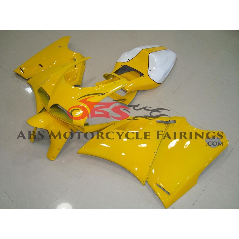 Ducati 748 (1994-2003) Gloss Yellow, White Fairings Clear Windscreen: Free No Bolt Kit