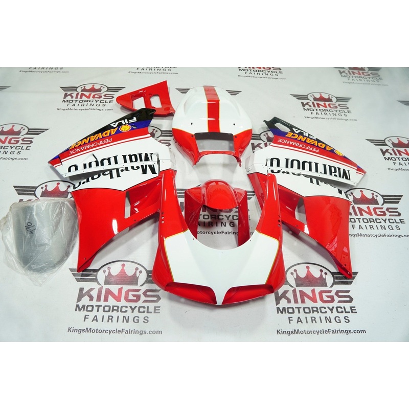 Ducati 748 (1994-2003) Red, White, Blue Marlboro Fairings Clear Windscreen: Free No Bolt Kit