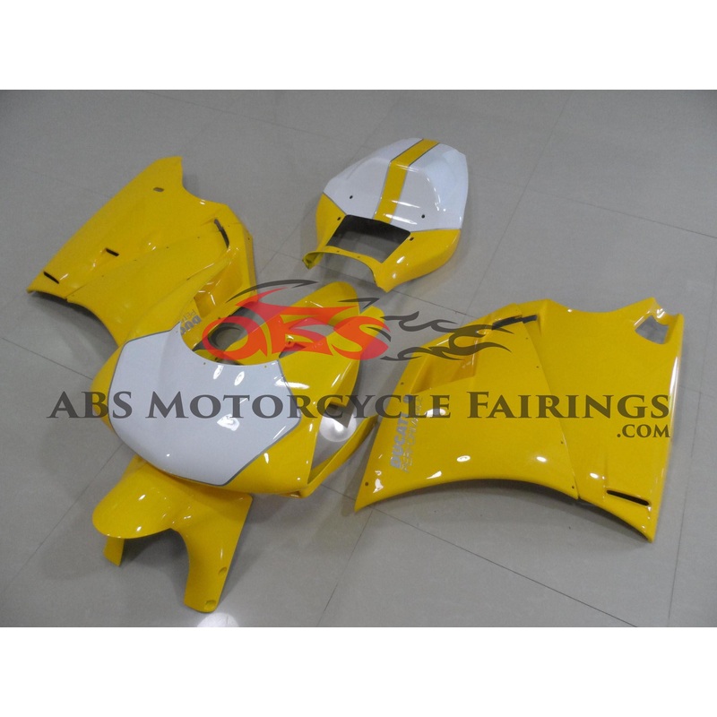 Ducati 748 (1994-2003) Yellow, White Race Fairings Clear Windscreen: Free No Bolt Kit