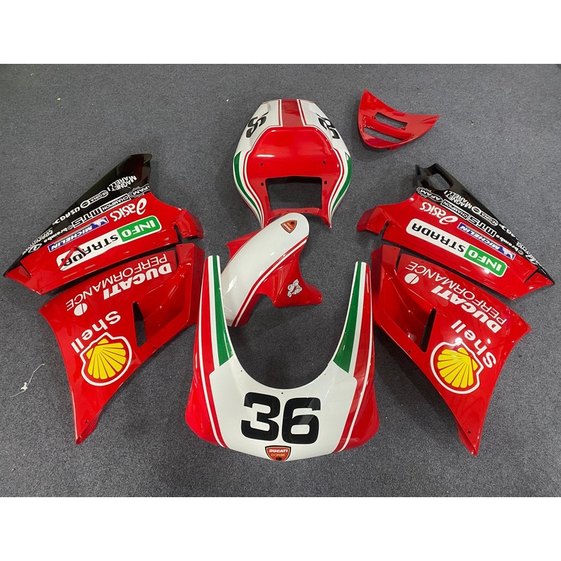 Ducati 996 (1998-2002) Red, White, Green #36 Race Fairings Clear Windscreen: Free No Bolt Kit