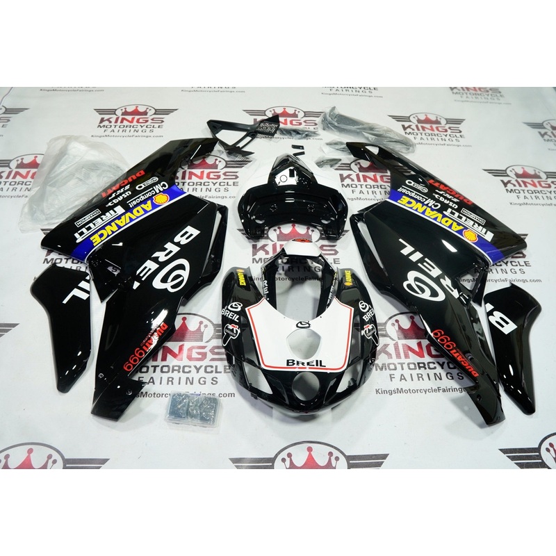 Ducati 999 (2003-2004) Black, White, Blue Breil Fairings Clear Windscreen: Free No Seat Cowl No Bolt Kit