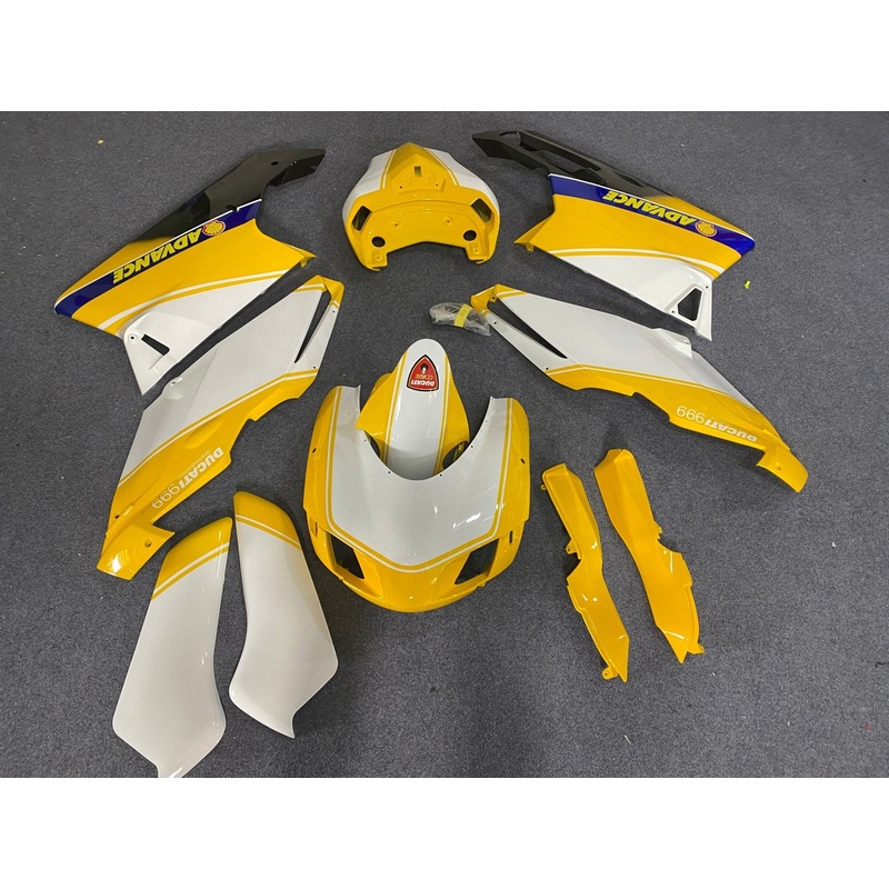 Ducati 999 (2005-2006) Yellow, White, Blue Race Fairings Clear Windscreen: Free No Seat Cowl No Bolt Kit