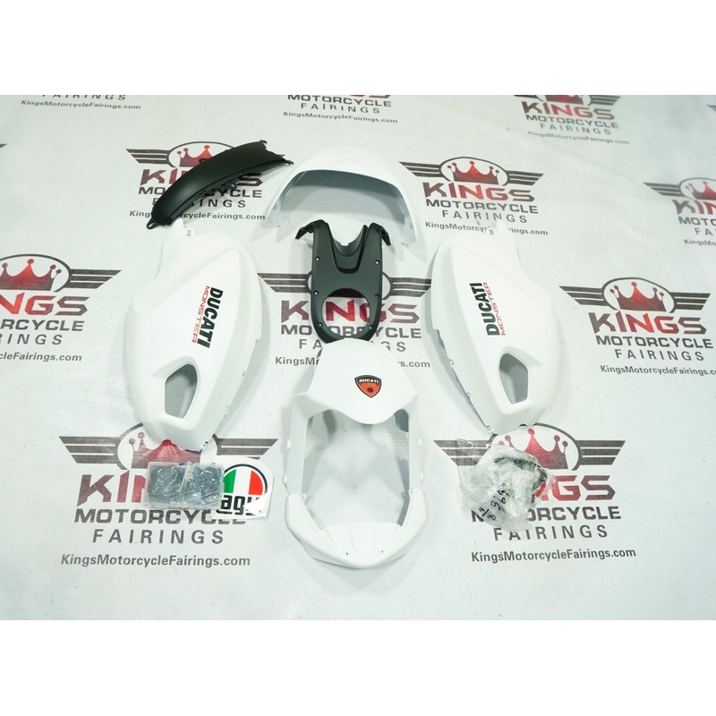 DUCATI MONSTER 696/796/1100 (2009-2016) Matte White, Black, Red Fairings Clear Windscreen: Free No Bolt Kit