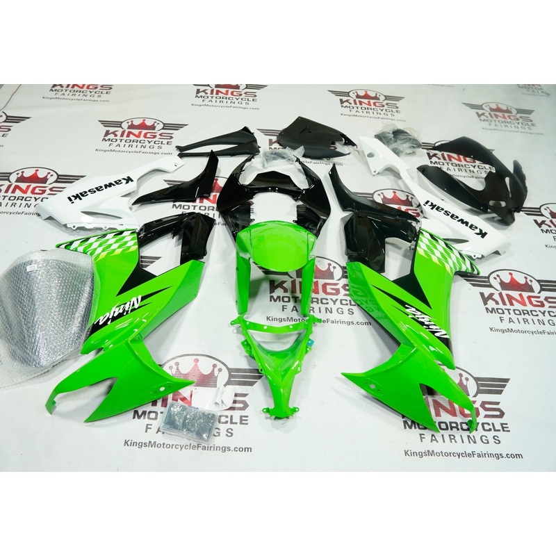 Fairing kit for a Kawasaki Ninja ZX10R (2008-2010) Green, Black, White Checkered Clear Windscreen: Free No Seat Cowl No Bolt Kit