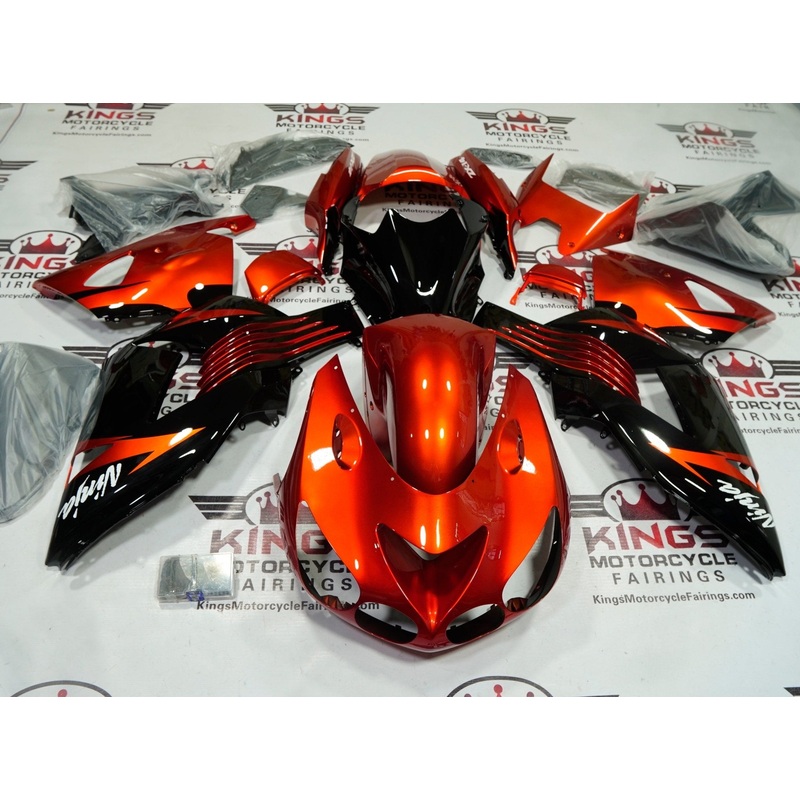 Fairing kit for a Kawasaki Ninja ZX14R (2006-2011) Black, Burnt Orange Clear Windscreen: Free No Seat Cowl No Bolt Kit