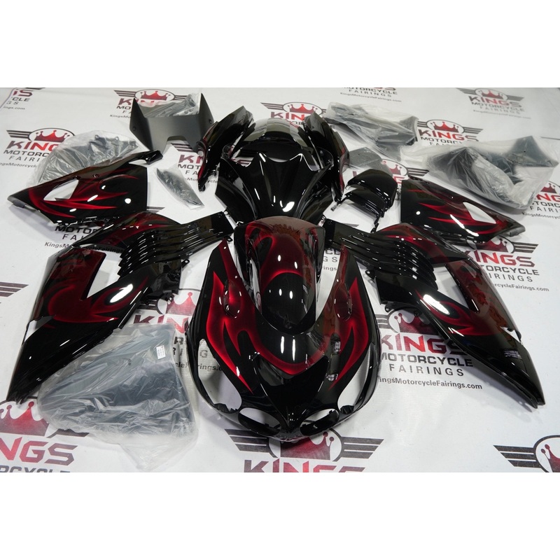 Fairing kit for a Kawasaki Ninja ZX14R (2006-2011) Black, Dark Red Flames Clear Windscreen: Free No Seat Cowl No Bolt Kit