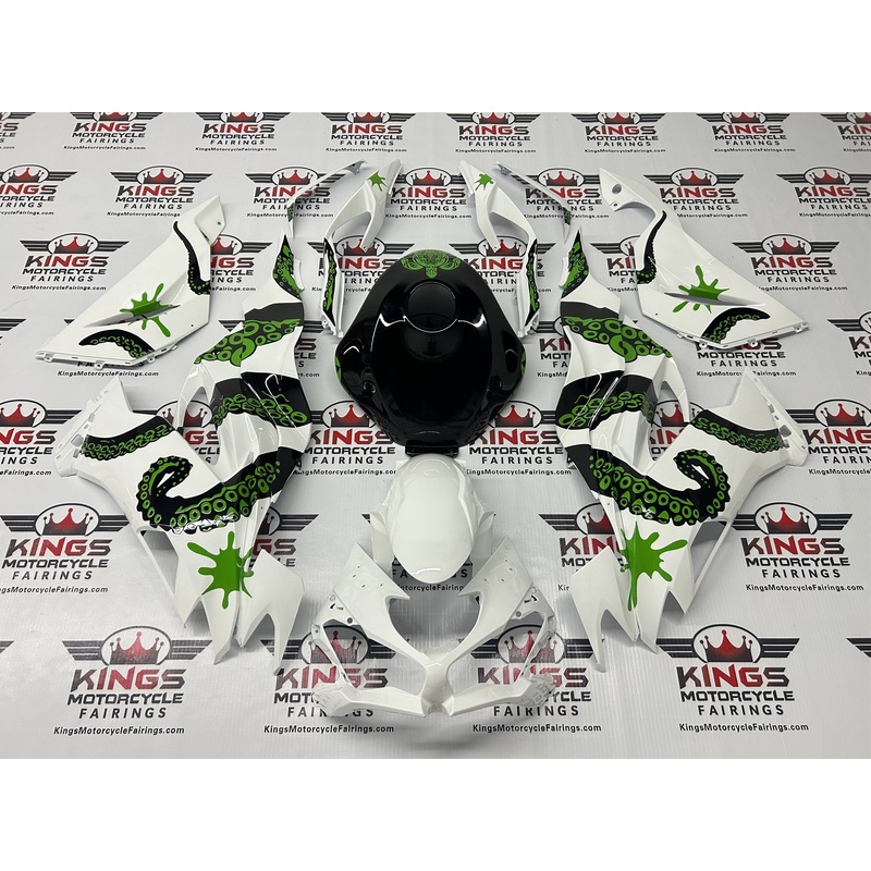 Fairing kit for a Kawasaki Ninja ZX6R 636 (2019-2023) White, Black, Green Octopus No Seat Cowl No Bolt Kit No Tank