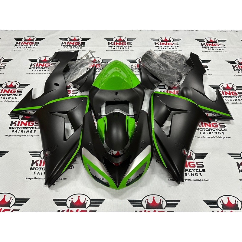 Fairing Kit For A Kawasaki ZX10R (2006-2007) Matte Black, Green Stripe Clear Windscreen: Free No Seat Cowl No Bolt Kit