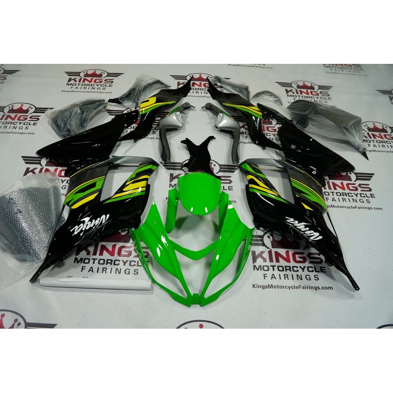 Fairing kit for a Kawasaki ZX6R 636 (2013-2018) Green, Black, Gray, Yellow Clear Windscreen: Free No Seat Cowl No Bolt Kit
