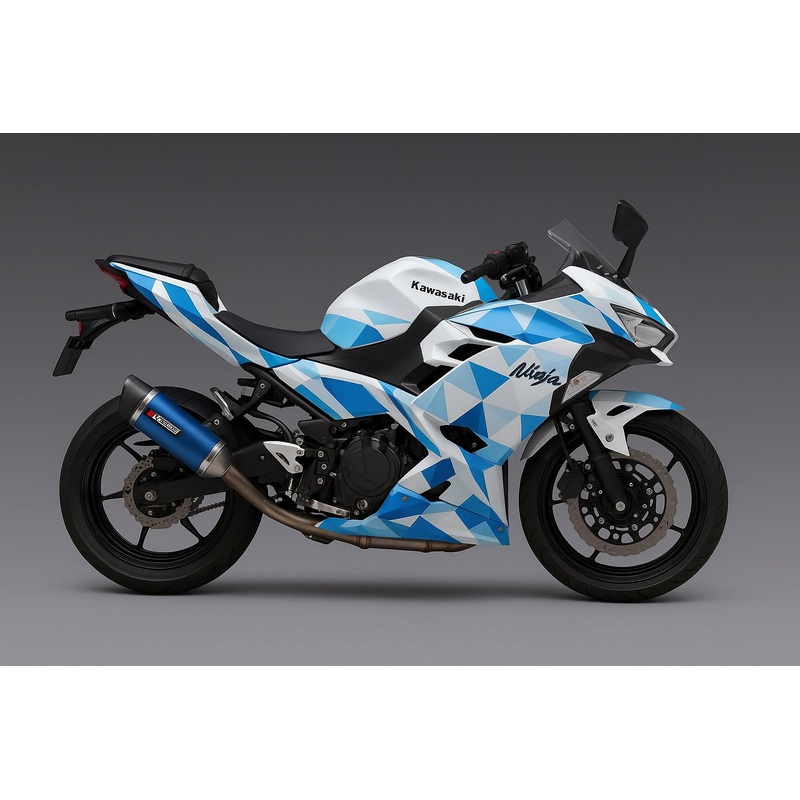 Fairings for Kawasaki Ninja 500 (2024-2025) Matte White, Blue Geometric No Tank No Bolt Kit Clear Windscreen: Free