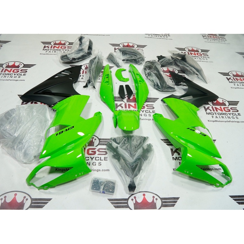 Fairings for Kawasaki Ninja 650 (2009-2011) Green Gloss, Matte Black Clear Windscreen: Free No Bolt Kit