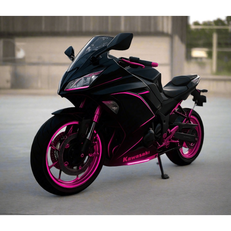 Fairings for Kawasaki Ninja 650 (2017-2019) Black Gloss, Pink Stripe Clear Windscreen: Free No Bolt Kit No Tank