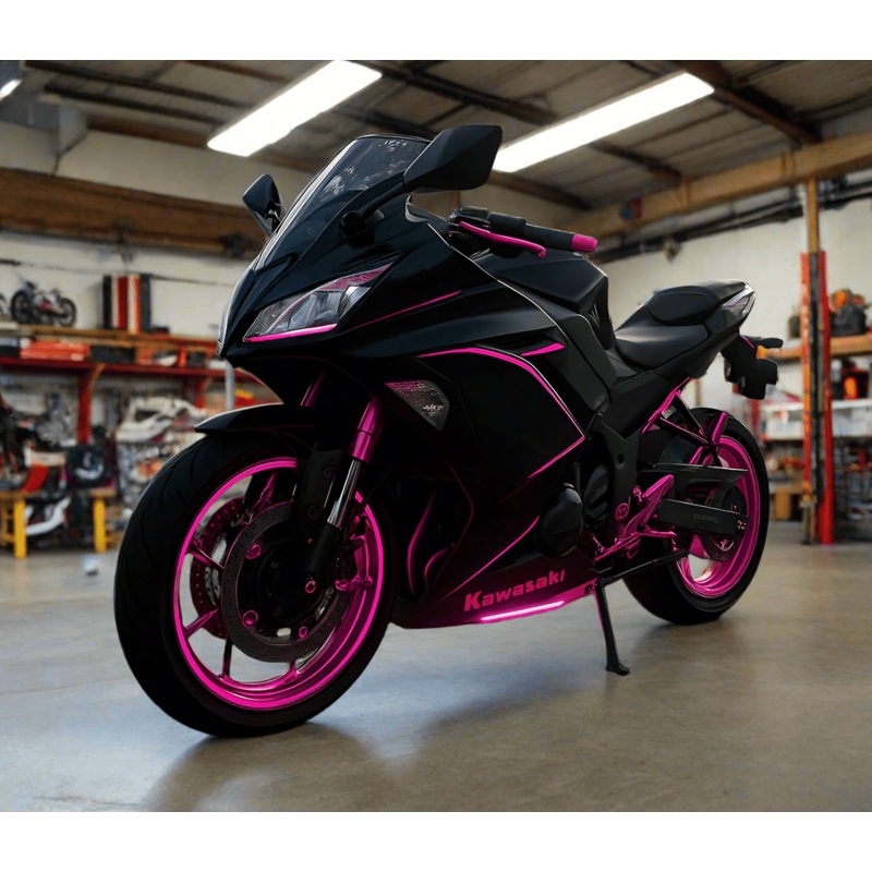Fairings for Kawasaki Ninja 650 (2017-2019) Matte Black, Pink Stripe Clear Windscreen: Free No Bolt Kit No Tank