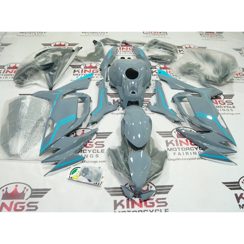 Fairings for Kawasaki Ninja 650 (2020-2025) Nardo Gray, Blue Clear Windscreen: Free No Bolt Kit No Tank