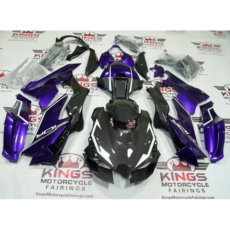 Fairings for Kawasaki Ninja ZX10R (2021-2025) Purple, Faux Carbon Fiber, White No Tank No Seat Cowl No Bolt Kit