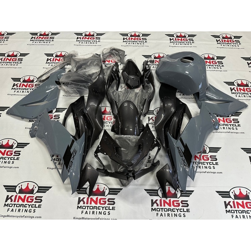 Fairings for Kawasaki Ninja ZX6R 636 (2019-2023) Gray, Faux Carbon Fiber, Black No Seat Cowl No Bolt Kit No Tank