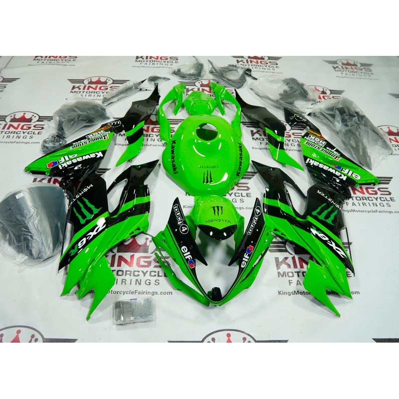 Fairings for Kawasaki Ninja ZX6R 636 (2019-2023) Green, Black Monster Elf No Seat Cowl No Bolt Kit No Tank